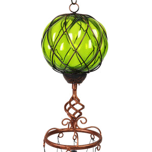 Solar Caged Green Glass Wind Chime with Metal Finial, 6 by 45 Inches | Shop Garden Decor by Exhart