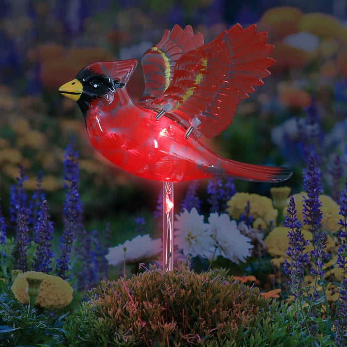 Solar WindyWing Cardinal Garden Stake with Red LED Lights, 7 Inch