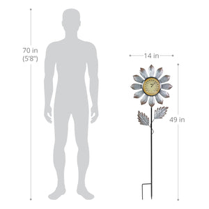 Solar Galvanized Metal Flower Thermometer Garden Stake, 14 by 45 Inches | Shop Garden Decor by Exhart