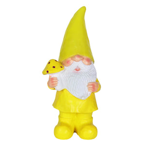 Solar Yellow Yokum Woodland Gnome with a Mushroom Garden Statue, 11 Inch | Shop Garden Decor by Exhart