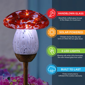 Solar Red Glass Mushroom Stake, 4.5 x 18 Inches | Shop Garden Decor by Exhart