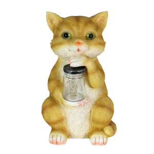 Solar Cat Garden Statuary with LED Firefly Jar, 10 Inches tall | Shop Garden Decor by Exhart