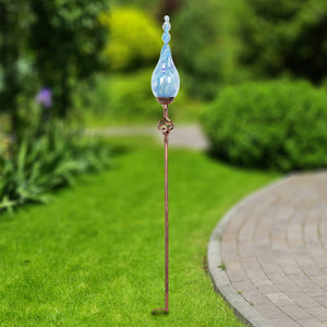 Solar Pearlized Glass Twisted Flame Garden Stake with Metal Finial Detail in Light Blue, 36 Inch | Shop Garden Decor by Exhart