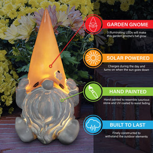 Solar Peach Hat Grey Garden Gnome Statuary, 10 Inch | Shop Garden Decor by Exhart