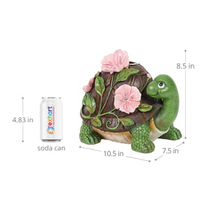 Solar Turtle with Pink Flowers Garden Statue, 8 inch | Shop Garden Decor by Exhart