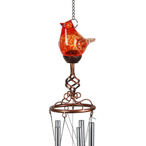 Solar Glass Red Cardinal with Metal Finial Wind Chime, 6 by 44 Inches | Shop Garden Decor by Exhart