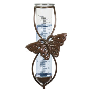 Bronze Butterfly Rain Gauge Stake with Clear Glass Ball Detail, 32.5 Inches | Shop Garden Decor by Exhart