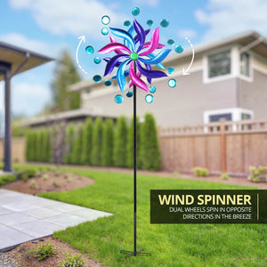Kinetic Pink and Blue Double Pinwheel Spinner Garden Stake, 24 by 84 Inches | Shop Garden Decor by Exhart