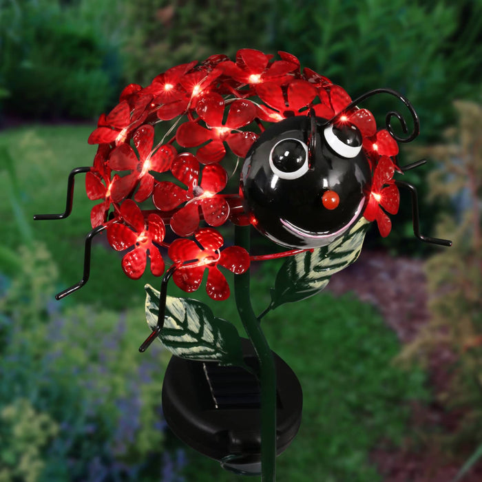 Solar Lucky Lady Bug of Flowers with Twenty-One LED Lights Garden Stake, 8 by 26 Inches