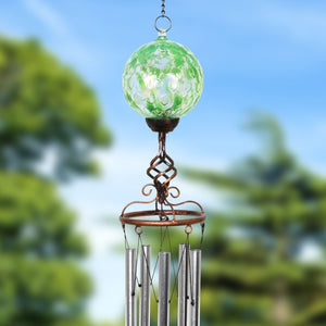 Solar Pearlized Green Honeycomb Glass Ball Wind Chime with Metal Finial Detail, 5 by 46 Inches | Shop Garden Decor by Exhart
