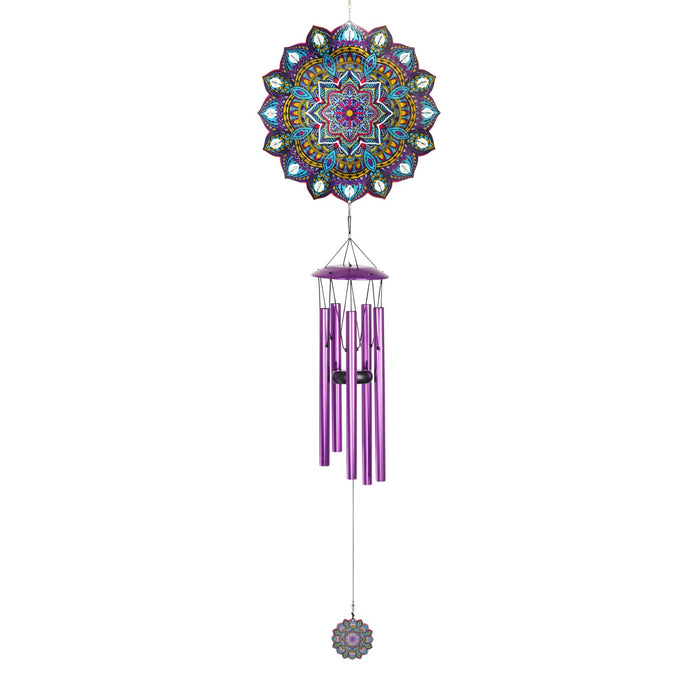 Art-In-Motion Laser Cut Metal Starburst Wind Chime Spinner with Beads and Turquoise Accents, 10 inch Spinner
