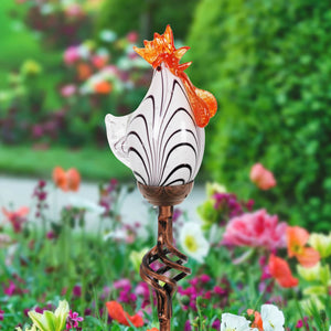 Solar Glass Rooster Garden Stake in Pink, 32 Inch | Shop Garden Decor by Exhart