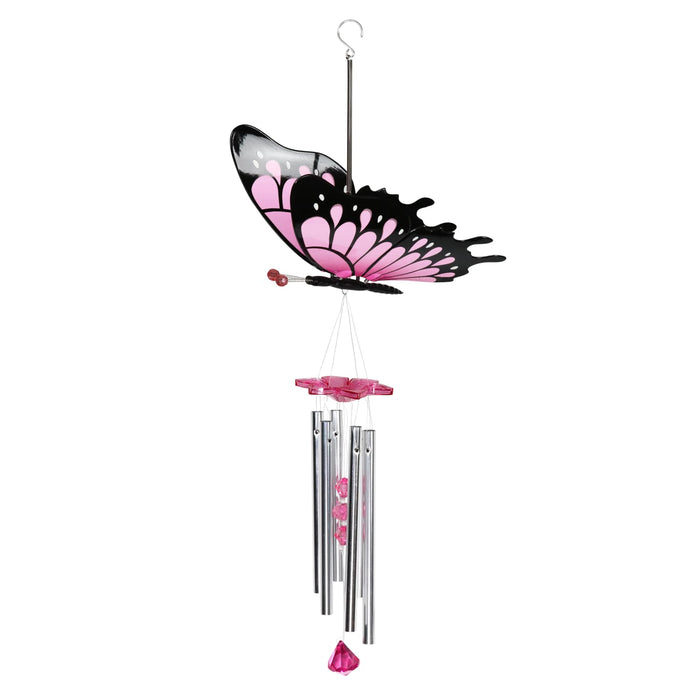 Large WindyWings Butterfly Wind Chime in Pink, 11 by 24 Inches