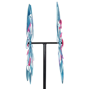 Teal and Pink Double Kinetic Metal Garden Spinner Stake, 18 by 70 Inches | Shop Garden Decor by Exhart