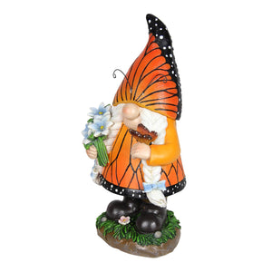Solar Monarch Butterfly Hat Standing Girl Gnome Statue, 6 by 12.5 Inches | Shop Garden Decor by Exhart