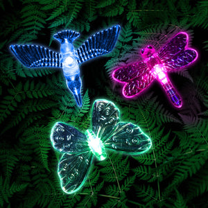 Solar Acrylic Butterfly, Hummingbird and Dragonfly Garden Stake Set of Three, 3 by 25 Inches | Shop Garden Decor by Exhart