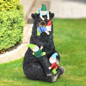 Bear Garden Statue with Gnomes, Hand Painted, UV-Treated Resin, 6.5 x 12 Inches | Shop Garden Decor by Exhart