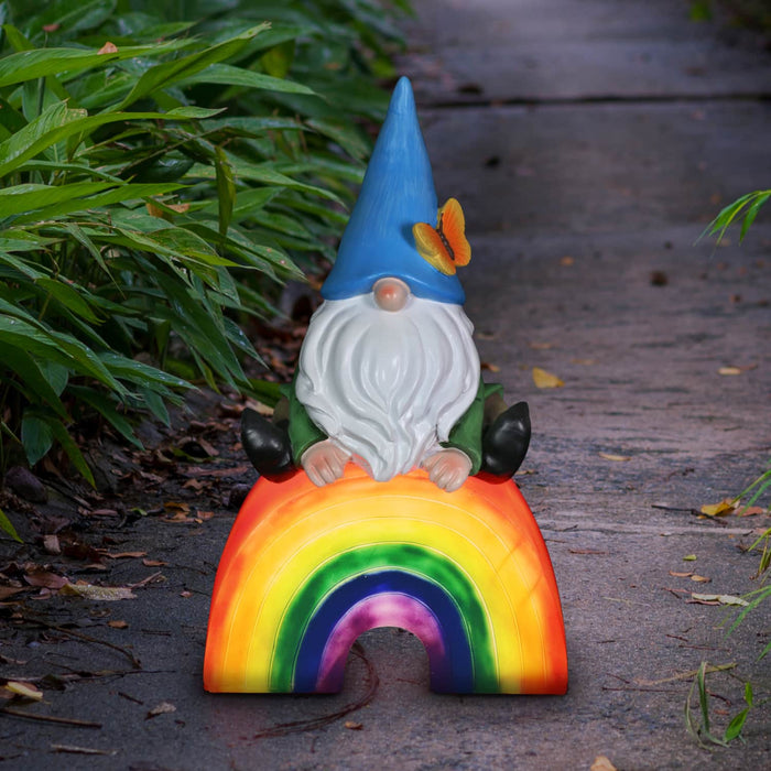 Gnome on a Glowing Rainbow Statuary with Automatic Timer, 7 by 11.5 Inches