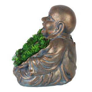 Solar Happy Buddha Garden Statue  In Bronze Look With Succulents, 10 Inch | Shop Garden Decor by Exhart