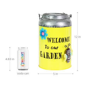 Solar LED Yellow Stamped Metal Garden Pail Decor, 12 Inch | Shop Garden Decor by Exhart