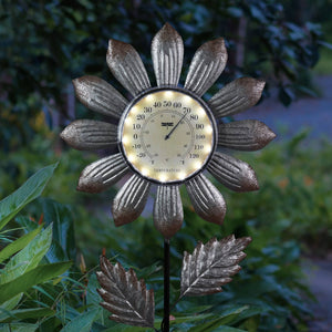 Solar Galvanized Metal Flower Thermometer Garden Stake, 14 by 45 Inches | Shop Garden Decor by Exhart