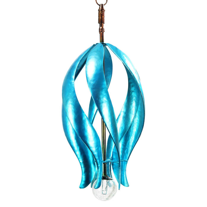 Art-In-Motion Hanging Helix Spinner in Blue Metal with Glass Crackle Ball, 9.5 by 19 Inches