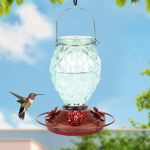 Hanging Green Glass Hummingbird Feeder with Bronze Metal Base, 6.5 x 6.5 x 7.5 Inches | Shop Garden Decor by Exhart