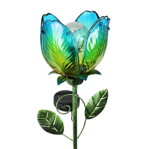 Blue Solar Flower Garden Stake Made of glass and metal, 6 by 36 Inches | Shop Garden Decor by Exhart