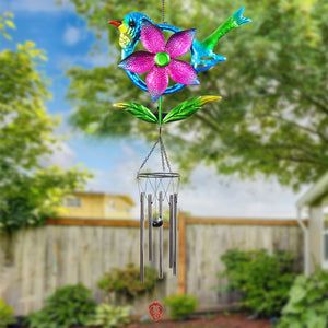 Solar Metal Blue Bird Pinwheel Wind Chime, 16 by 41 Inches | Shop Garden Decor by Exhart