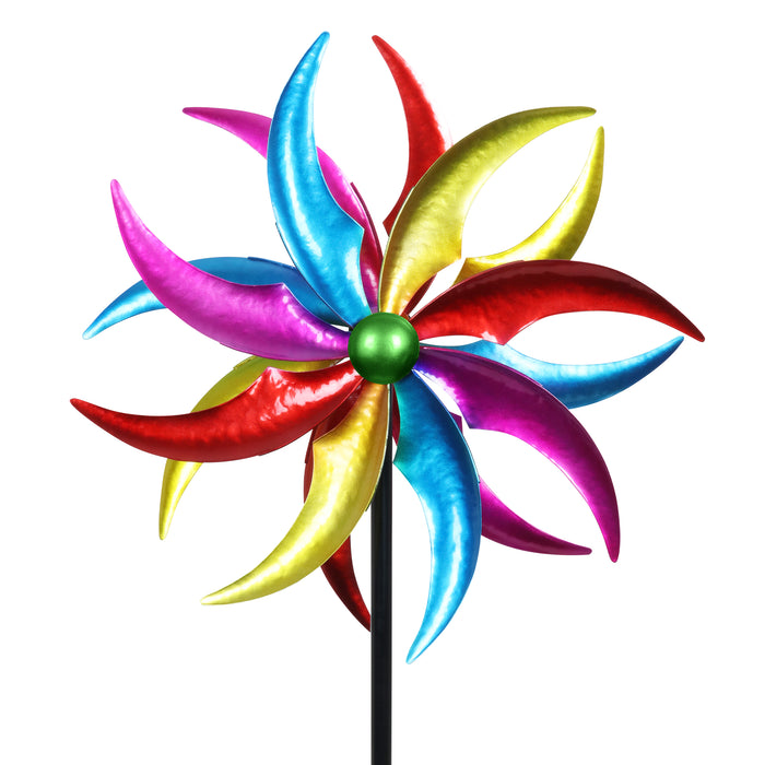 Colorful Double Metal Pinwheel Kinetic Spinner Stake, 18 by 70 Inches