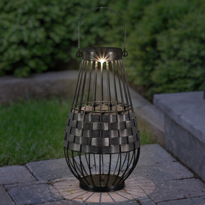 Solar Black Metal and Grey Plastic Rattan Lantern, 7 by 12 Inches | Shop Garden Decor by Exhart