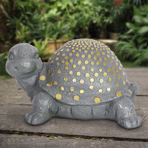 Resin Turtle Statue with Gold Accents, 8 by 14 Inches | Shop Garden Decor by Exhart