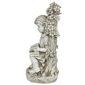 Solar Girl Reading Under a Tree Statue in Natural Resin Finish, 19 Inch | Shop Garden Decor by Exhart