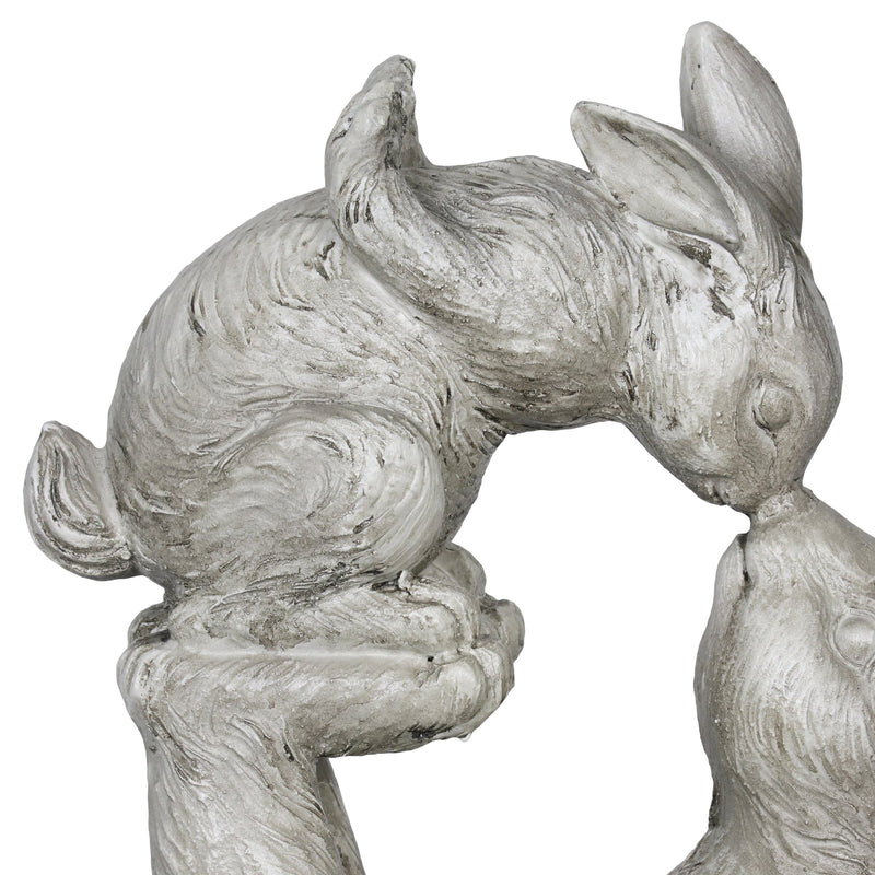 Kissing Rabbit with Baby Bunny Garden Statue in Natural Resin Finish,