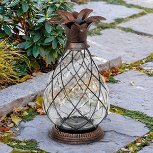 Solar Bronze Pineapple Lantern with 12 LED Firefly String Lights, 10 Inch | Shop Garden Decor by Exhart