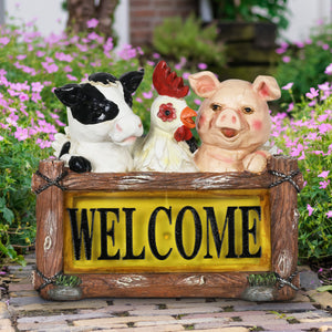 Solar Farm Animal Welcome Sign Garden Statue, 11 by 10 Inches | Shop Garden Decor by Exhart