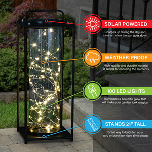 solar glass tube in square metal with 100 LEDs, 21 Inch | Shop Garden Decor by Exhart