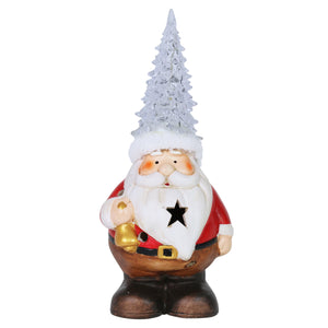 Santa with Color Changing LED Christmas Tree Hat Statuary, 5 by 10.5 Inches | Shop Garden Decor by Exhart