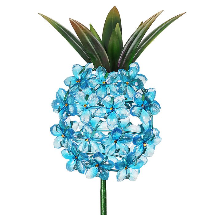 Solar Blue Acrylic Flower and Metal Pineapple Garden Stake, 6 by 34 Inches