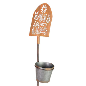 Metal Pot Garden Stake with Stamped Butterfly and Flower Sign, 8 by 56.5 Inches | Shop Garden Decor by Exhart