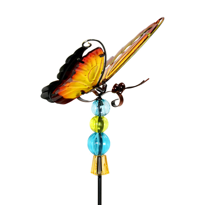 WindyWing Red Butterfly Garden Stake with Beads, Made of glass and metal with Fluttering Wings, 6 by 30 Inches