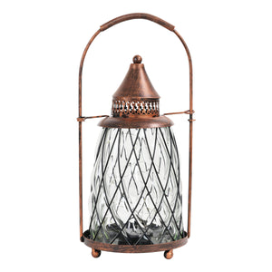 Solar Vintage Metal and Clear Glass Accent Lantern with fifteen LED Fairy Firefly String Lights, 7 by 15 Inches | Exhart