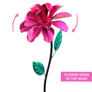 Rose Flower Wind Spinner Garden Stake, Hand Painted in Metallic Pink, 8 by 39 Inches | Shop Garden Decor by Exhart