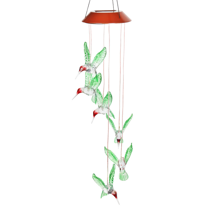 Solar Hummingbird Hanging Mobile with 6 Color Changing LEDs, 5 by 27.5