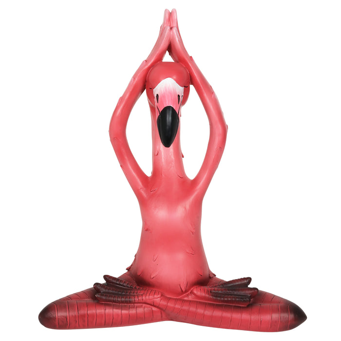 Meditating Yoga Flamingo in Lotus with Raised Hands Garden Statue, 16 Inch