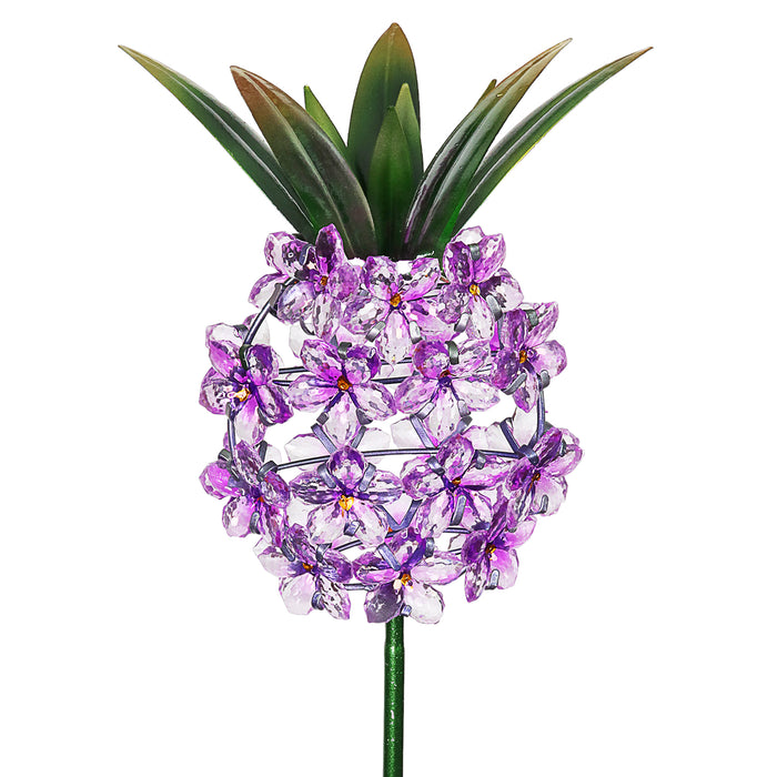 Solar Purple Acrylic Flower and Metal Pineapple Garden Stake, 6 by 34 Inches