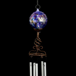 Solar Pearlized Blue Honeycomb Glass Ball Wind Chime with Metal Finial Detail, 4 by 46 Inches