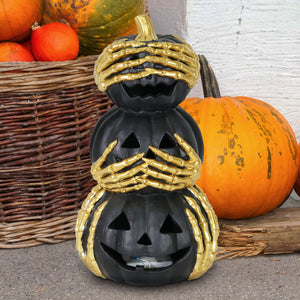 Stacked Black Jack-O-Lantern Halloween Statuary with LED Light and Battery Powered Automatic Timer, 11.5 Inches tall | Exhart