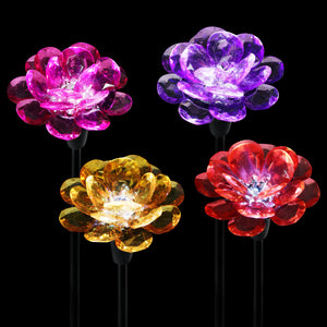 Solar Mini Flower Stake Set of Four, 3 by 16 Inches | Shop Garden Decor by Exhart