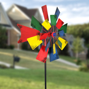 Dual Windmill Wind Spinner Garden Stake, 24 by 85 Inches | Shop Garden Decor by Exhart